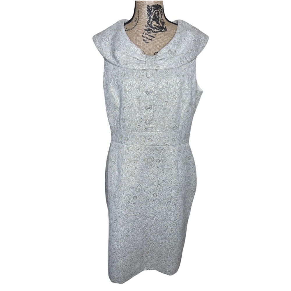 Tahari ASL Gold and Off-White Textured Sheath Dress Size 14 Oval Neckline